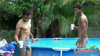 Spicy twink boys cool off in the pool after sex porn video